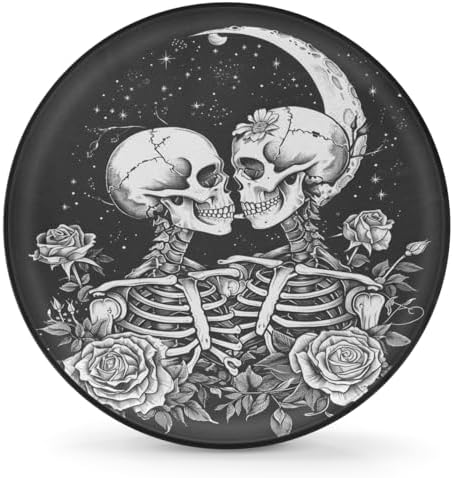 Rv Spare Tire Cover Wheel Halloween Skull Rose Skeletal Tire Covers Wheel by FengQuGou