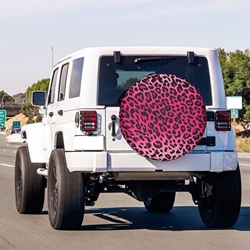 Pink Leopard Print Spare Tire Cover Dust-Proof Wheel Tire Cover Fit Trailer - Image 3
