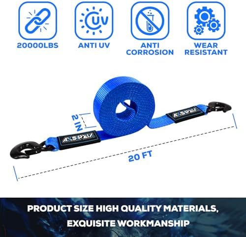 Nylon Tow Strap with Hooks Heavy Duty, 2”x20’ Recovery Rope Car Tow Strap - Image 5