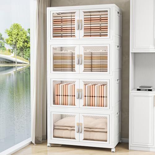 Stackable Storage Bins with Doors & Lids & Wheels by VNVTO