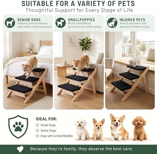 Dog Stairs/Ramp for Bed, Wooden 2-in-1 Foldable Pet Stairs & Ramp - Image 6