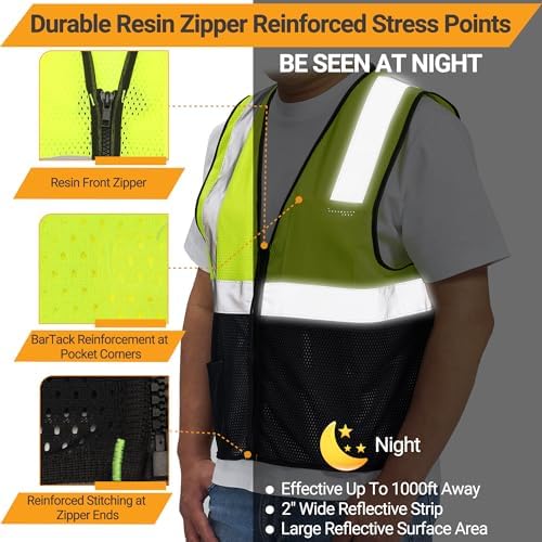 AYKRM 2 Pocket Mesh High Visibility Reflective Safety Vest - Image 2