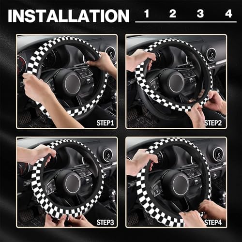 Checkerboard Steering Wheel Cover, Checkerboard Race Soft Breathable Neoprene - Image 7