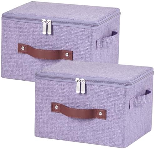 2PCS Storage Bins with Zipper Lids Decorative Lidded Basket Box by VinneGenzz