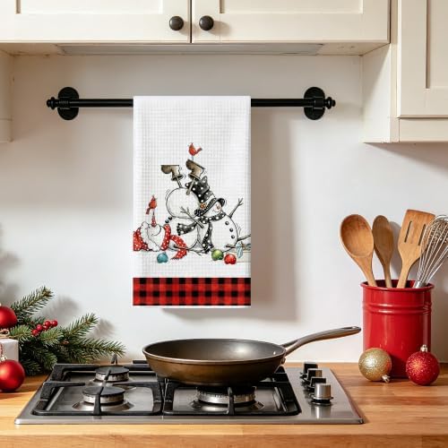 Christmas Kitchen Towels Snowman Waffle Hand Towels - Image 2