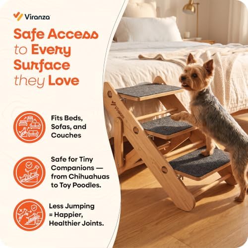 2-in-1 Dog Stairs for Small Dogs Wooden Dog Ramp for Bed |3-Step Pet Stairs - Image 5