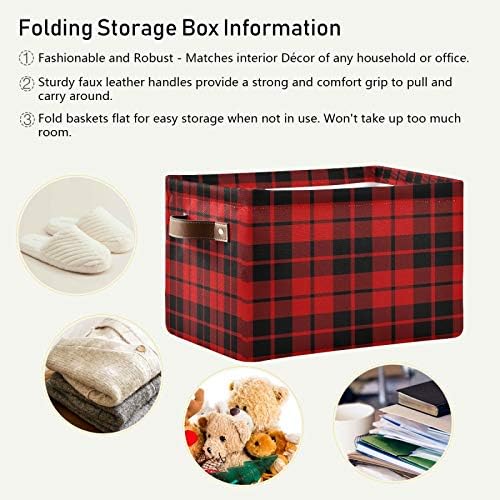 AUUXVA Storage Basket Red Black Christmas Buffalo Plaid Check Storage Cube Box - Image 6