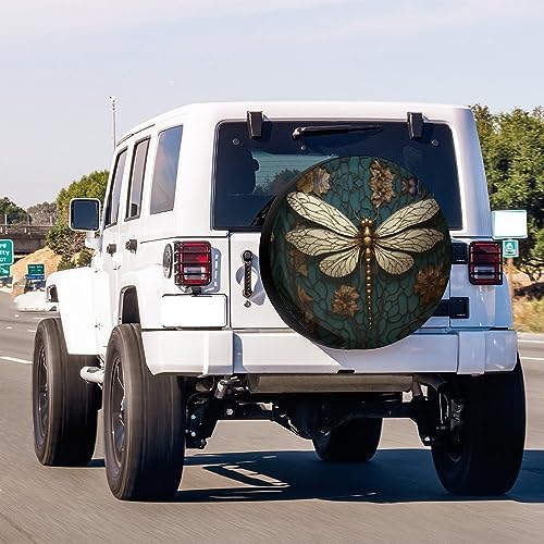 Delerain Spare Tire Cover Gold Dragonfly Wheel Covers Waterproof Dust-Proof UV - Image 3