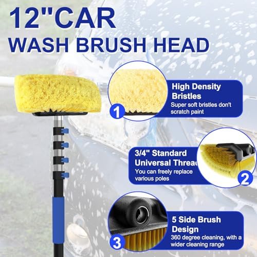 18Ft Reach Car Wash Brush with Long Handle, Car Cleaning Brush 12-Inch Soft - Image 4