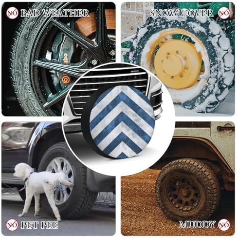 Camping Spare Tire Cover 15inch Blue and White Chevron Polyester Universal - Image 7