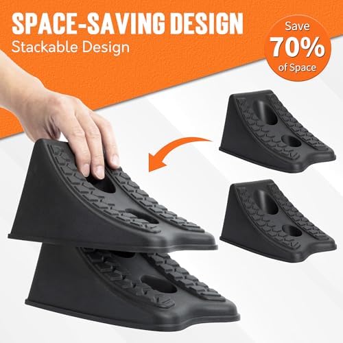 TONDA Wheel Chocks, Garage Parking Stops, Heavy Duty Wheel Wedge, 2 Pack - Image 2