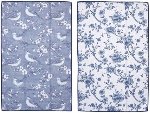 Ritz Waffle Microfiber Kitchen Towel 2pc Set – Birds & Blooms – Ultra Absorbent by RITZ