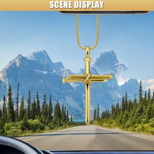 Nail Cross Pendant for Car Rearview Mirror, 3 Nails Metal Cross Car Rear View - Image 5