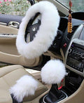 White Fluffy Sheepskin Car Steering Wheel Covers by Yontree