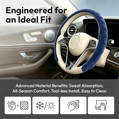 Mandark 15 Inch Car Steering Wheel Cover, Dark Blue - Image 3