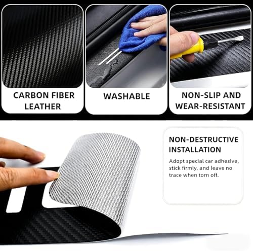 4PCS Carbon Fiber Style Leather Door Sill Protector, Scuff Plate Cover Guard - Image 2