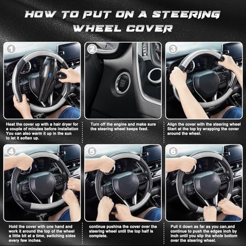 SEG Direct Car Steering Wheel Cover 14"-14.25" Silver Carbon Fiber Pattern - Image 6