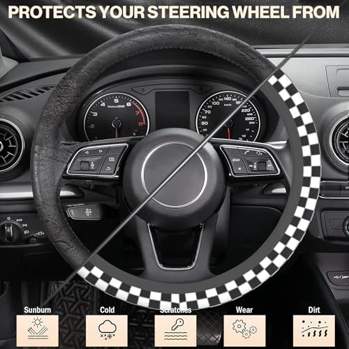Checkerboard Steering Wheel Cover, Checkerboard Race Soft Breathable Neoprene - Image 5