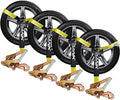 Car Tie Down Straps, 4PK 2"x96" Tire Tie Downs, Snap Hooks by Digank