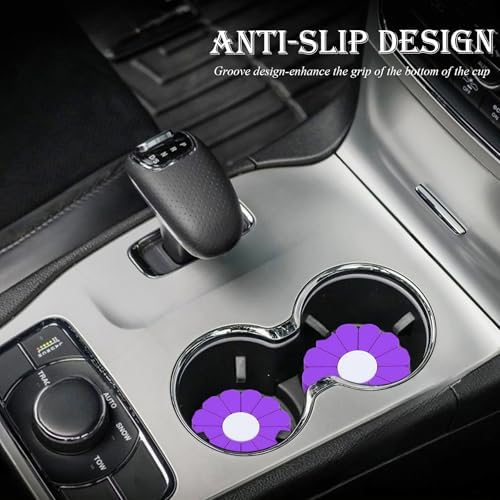 2-Pack Car Cup Holder Coaster Inserts, Daisy Shape, 2.75 Inch Non-Slip Silicone - Image 3
