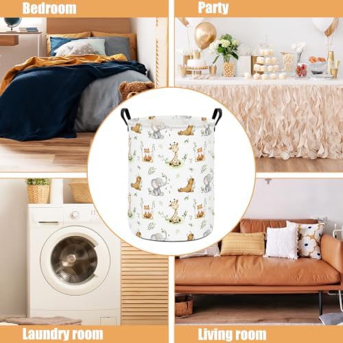 Round Laundry Basket Collapsible Storage Hamper Organizer Jungle Animals - Image 3