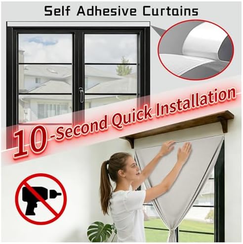100% Blackout Self Adhesive Curtains- Stick on Curtains Shades Window Blinds - Image 3