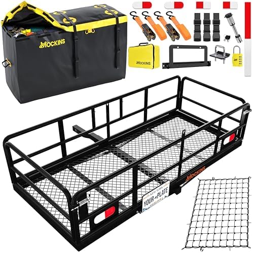 Mockins 60"x24"x14" High Rail Trailer Hitch Cargo Carrier w/Plate Bracket by Mockins