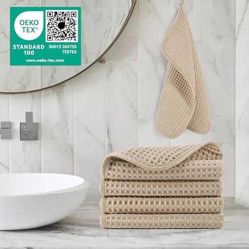 POLYTE 430 GSM Poly Blend Microfiber Waffle Wash Cloth Face Towel, 13x13 in - Image 2