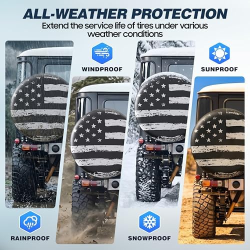 Moonet 14" American Flag Spare Tire Cover Black-White - Image 4