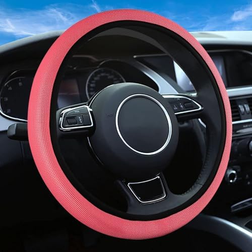 Red Mesh Steering Wheel Cover, Universal 15 inch, Elastic Stretch Microfiber - Image 2