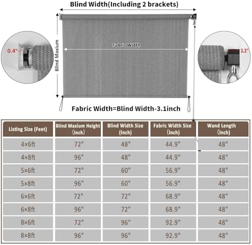SMONTER Outdoor Sunshade Roller Shade 6'W x 6'H, Exterior Cordless Roll Up - Image 2