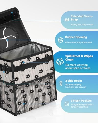 Corduroy Car Trash Can with Lid and Mesh Pockets - Image 3