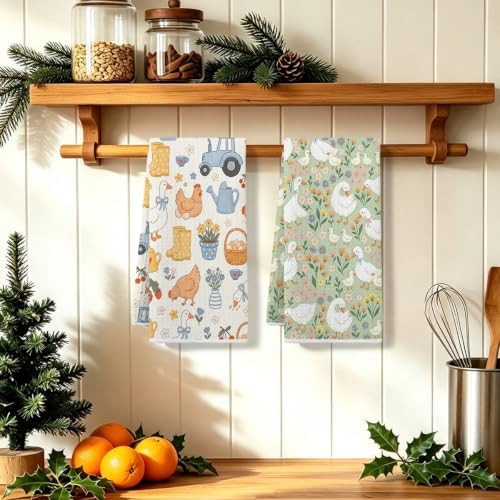 2 Pcs Cute Chicken Kitchen Towels, Goose Soft Absorbent Hand Tea Towel - Image 5