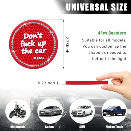 Ziciner 4 Pack Bling Car Cup Holder Coaster, 2.75 Inch Anti-Slip Auto Insert - Image 2
