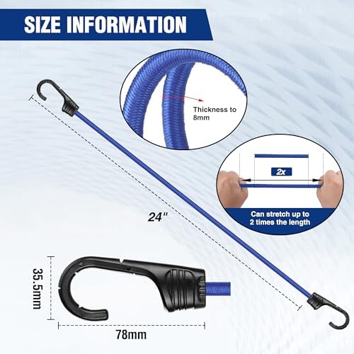 WORKPRO 24" Bungee Cords with Hooks, 4 Pack Heavy Duty Outdoor Bungee Strap - Image 3