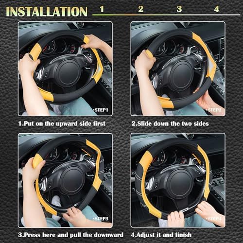 CAR PASS Line Rider Microfiber Leather Sporty Steering Wheel Cover Universal - Image 4
