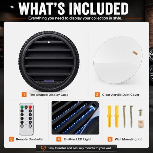 Tire-Shaped Display Case for 1/64 Scale Cars, Acrylic Dust Cover & - Image 4