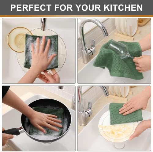 Kitinjoy 100% Cotton Waffle 6-Pack Kitchen Towels, Grass Green - Image 4