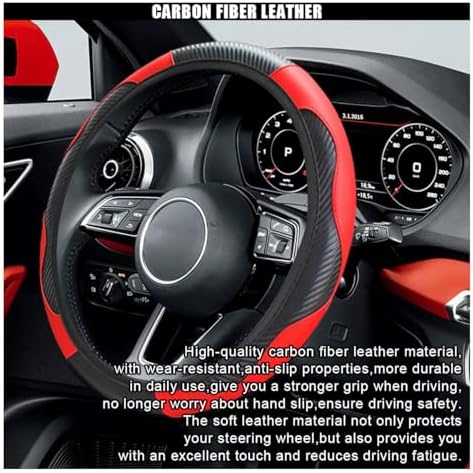 KITUREK 15" Car Steering Wheel Cover, Carbon Fiber Leather - Image 5