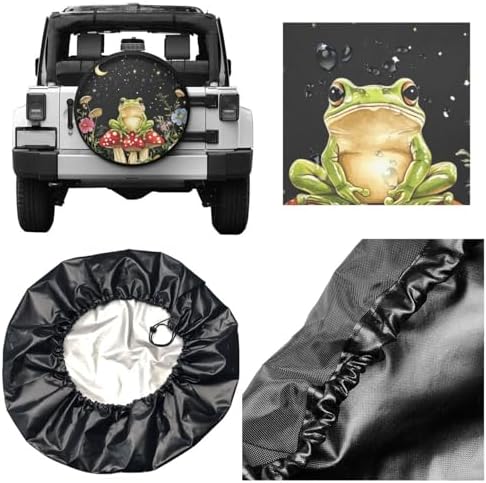Mushrooms Frog Black Universal Spare Tire Cover, 17 Inch, Cute Waterproof - Image 5