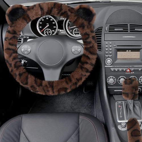 Accmor Fuzzy Car Steering Wheel Cover, Warm Fluffy Leopard Steering Wheel Cover - Image 3