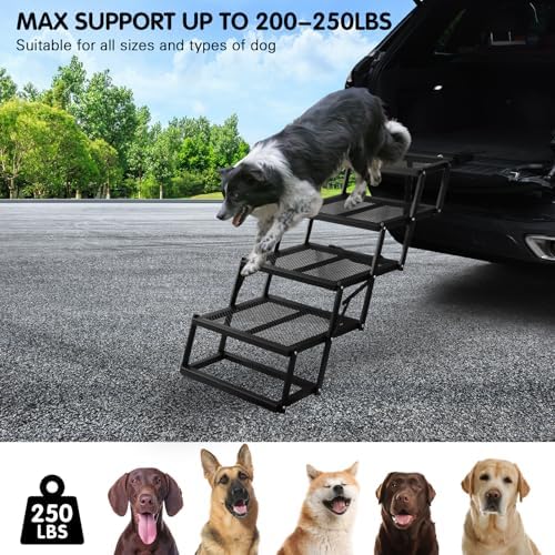 DGSL Folding Dog Stairs for Car, Mesh 16.9" Wide 4-Step Non-Slip Pet Steps - Image 3