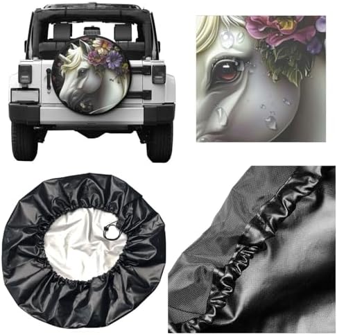 White Horse Floral Art Spare Tire Cover - Image 3