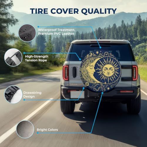 GENANY Celestial Sun Moon Thick PVC Leather Spare Tire Cover Size 18 - Image 4