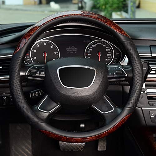 KAFEEK Wood Grain Steering Wheel Cover, Microfiber Leather, 15 Inch - Image 2