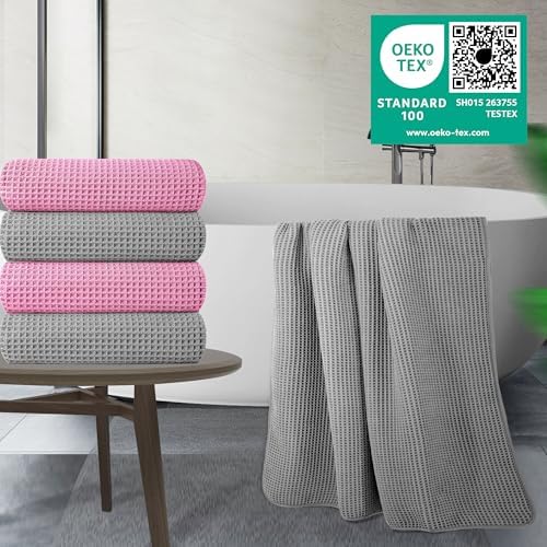 POLYTE 430 GSM Poly Blend Microfiber Quick Dry Waffle Bath Towel, 30x60 in - Image 2