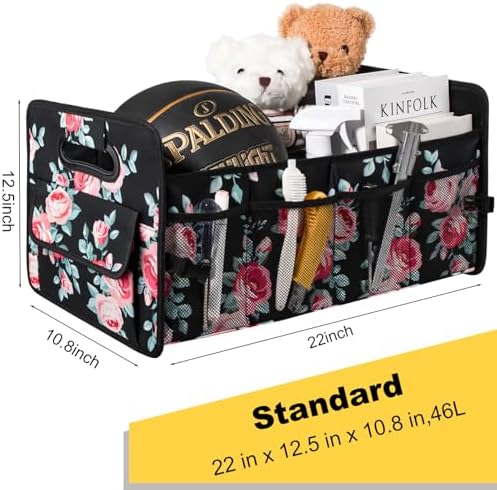 Car Trunk Organizer, Collapsible Car Organizers and Storage Black Floral - Image 4