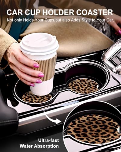 Swooflia Elegant Car Coasters 4 Pcs Classic Brown Leopard Car Accessories - Image 5