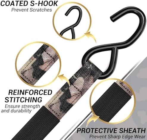Ohuhu Ratchet Tie Down Straps 1" x 15', Forest Camouflage - Image 3