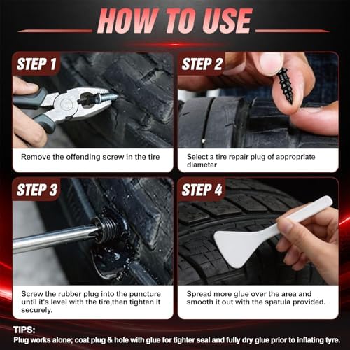 60Pcs Screw Tire Plug Repair Kit, 3 Sizes Rubber Nails - Image 6